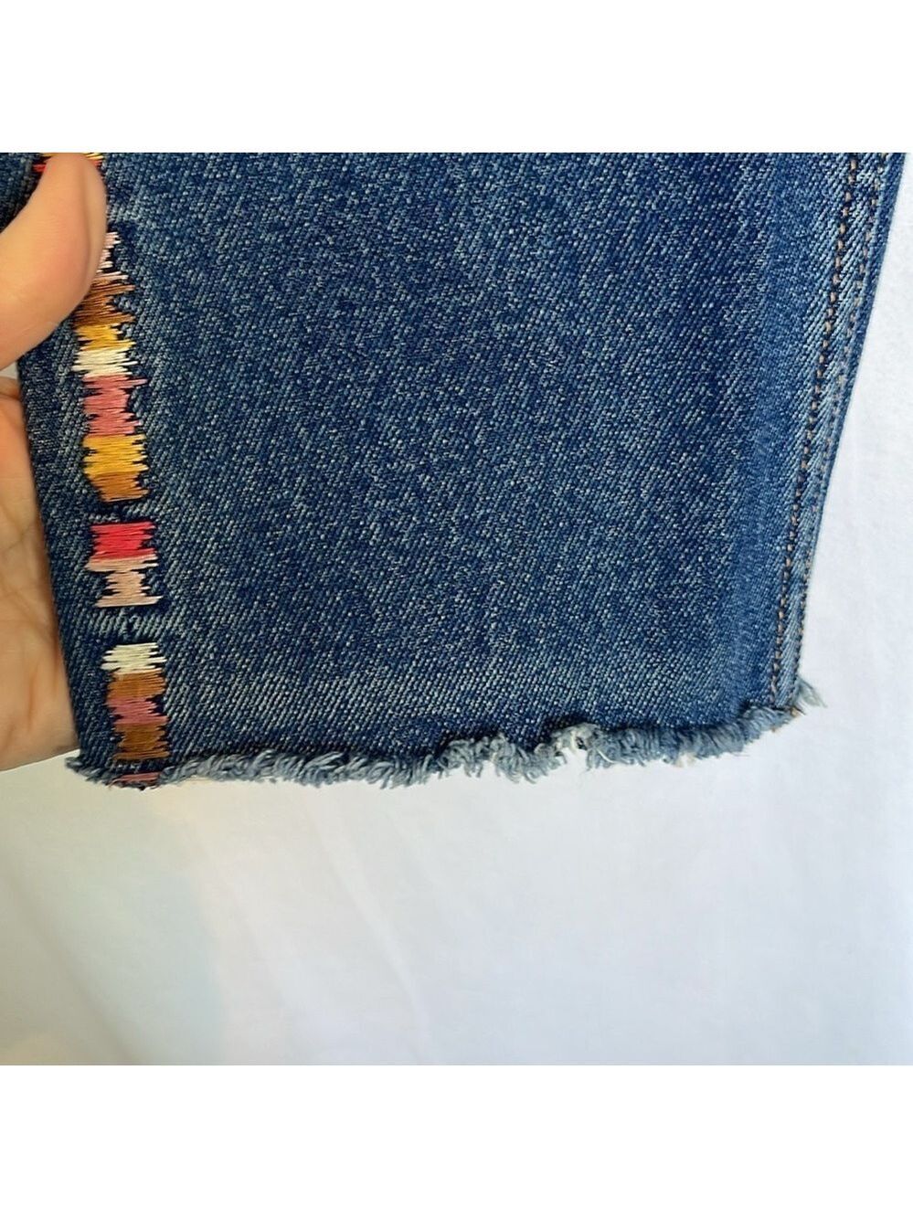 Driftwood Royce Straight Crop Jeans in Kaleidoscope Embroidery Size 26 Boho EUC - Picture 7 of 16